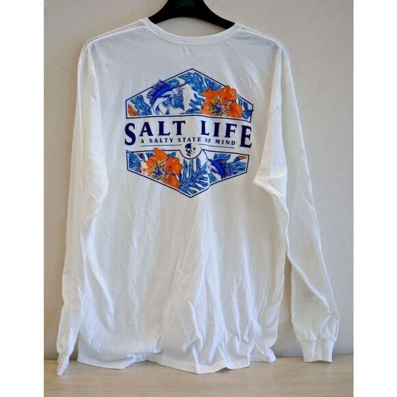 Salt Life SLM10976 Men's Sz XL White Sailing Tropics Badge L/S Pocket T-Shirt - Picture 2 of 5
